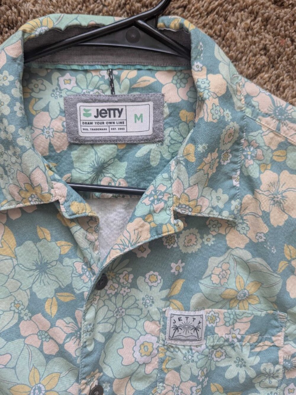 Jetty Hippie Floral Short Sleeve Button Up, Sz M